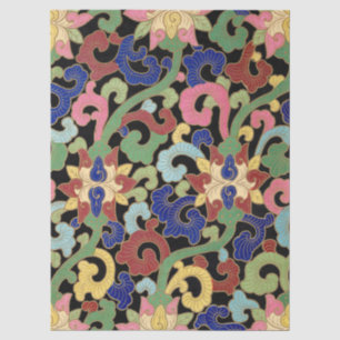 Papier Mousseline Motif floral de chinoiserie coloré sur fond noir