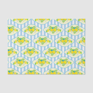 Papier Mousseline Motif floral de citrons bleus et jaunes ensoleillé