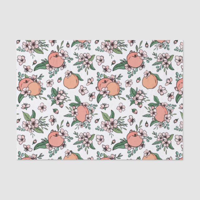 Papier Mousseline Motif floral de pêches et de fleurs de pêcher Pret (Recto)