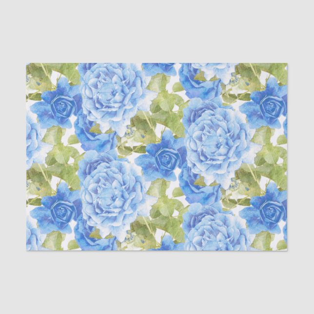 Papier Mousseline Motif floral de roses bleus (Recto)