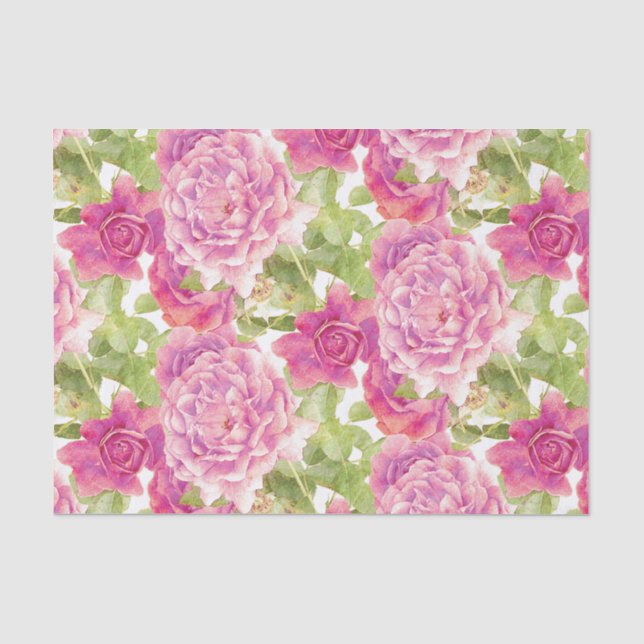 Papier Mousseline Motif floral de roses roses élégants (Recto)