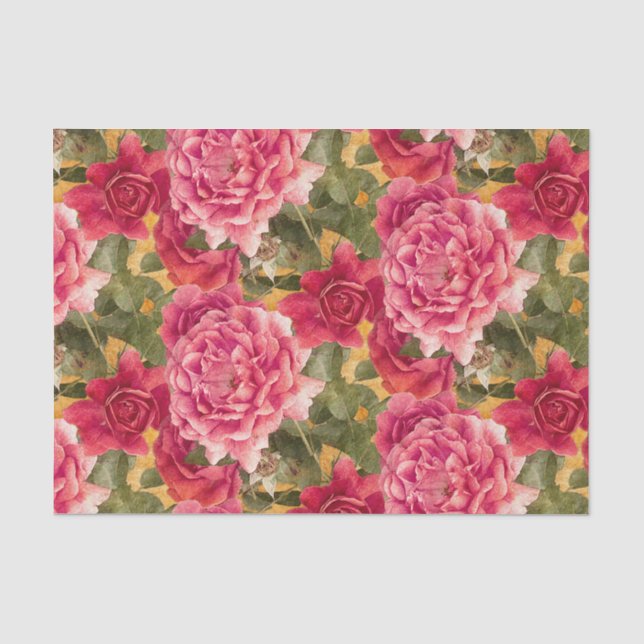 Papier Mousseline Motif floral de roses roses foncés (Recto)