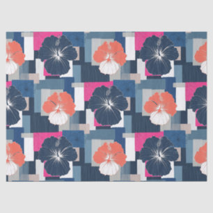 Papier Mousseline Motif floral d'hibiscus bleu élégant (1)