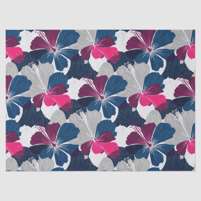 Papier Mousseline Motif floral d'hibiscus bleu élégant (14) (Recto)