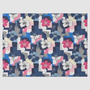 Papier Mousseline Motif floral d'hibiscus bleu élégant (4)