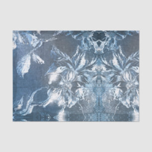 Papier Mousseline Motif floral en relief bleu vintage avec paillette