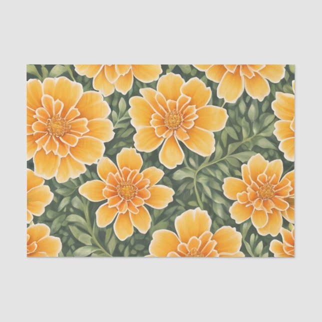 Papier Mousseline Motif Floral Fleurs Marigold (Recto)