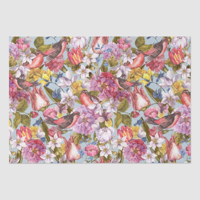 Papier Mousseline Motif floral Foliage Oiseaux Papillons Peony (Recto)