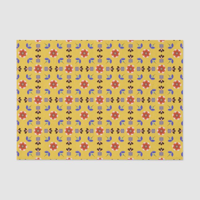 Papier Mousseline Motif floral géométrique de style scandinave (Recto)