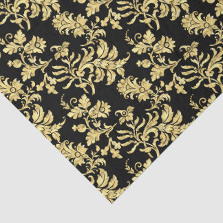 Papier Mousseline Motif floral gothique noir et or élégant