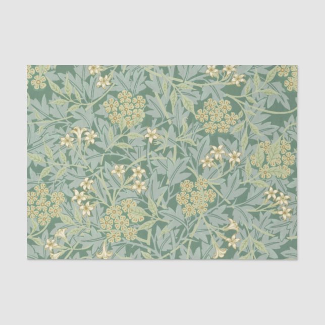 Papier Mousseline Motif floral Livre vert Tissu William Morris (Recto)