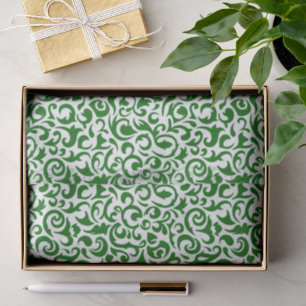 Papier Mousseline Motif floral mignon vert foncé blanc Damas
