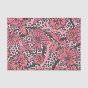 Papier Mousseline Motif floral noir assez rose d'empreinte de