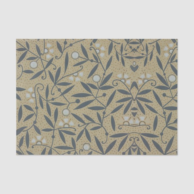 Papier Mousseline Motif floral orné avec des vignes bleu foncé  (Recto)