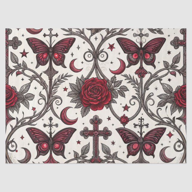 Papier Mousseline Motif floral papillon gothique (1) (Recto)
