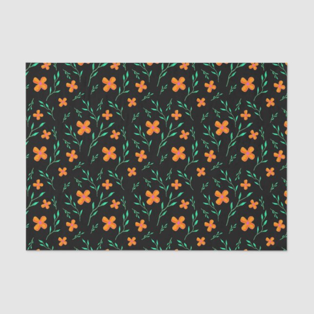 Papier Mousseline Motif floral sur noir moderne élégant (Recto)