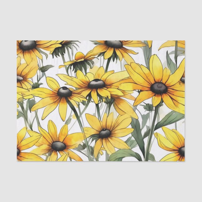 Papier Mousseline Motif floral Susan Jaune aux yeux noirs (Recto)