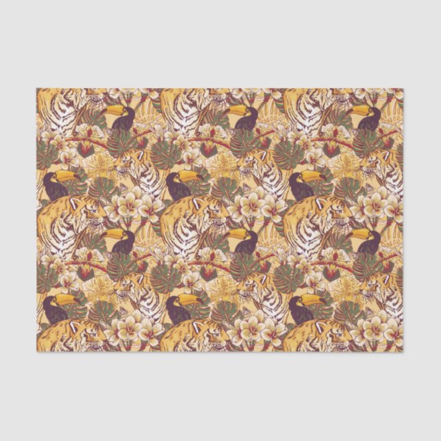 Papier Mousseline Motif floral tropical avec le tigre (Recto)