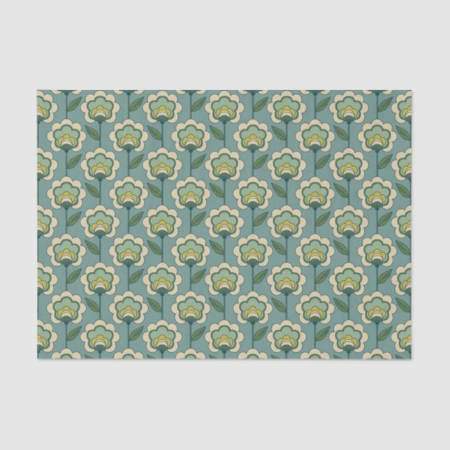 Papier Mousseline Motif floral turquoise et jaune (Recto)