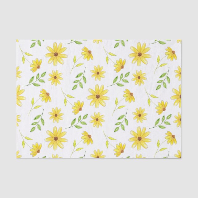 Papier Mousseline Motif floral vert jaune (Recto)