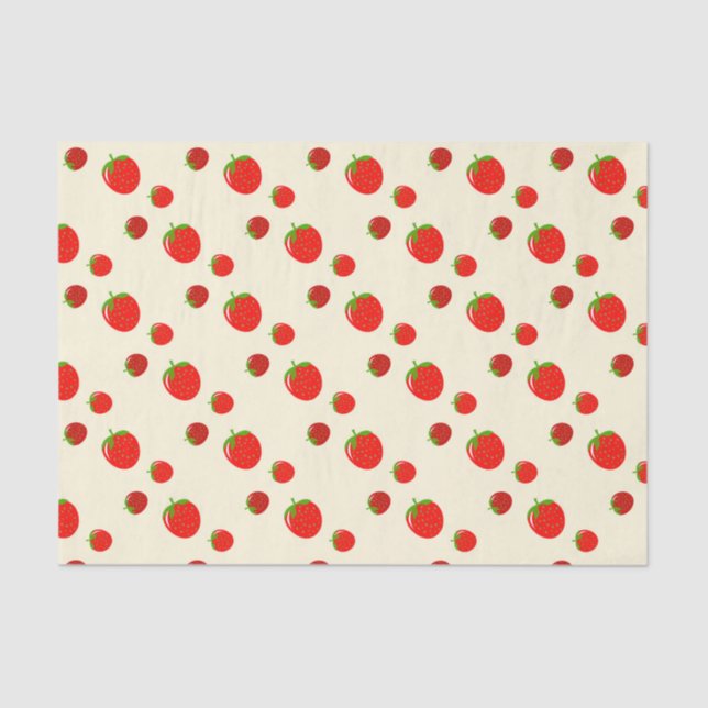 Papier Mousseline Motif fraise rouge sur rose pâle (Recto)