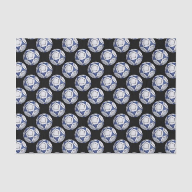 Papier Mousseline Motif Futbal bleu et blanc (Recto)
