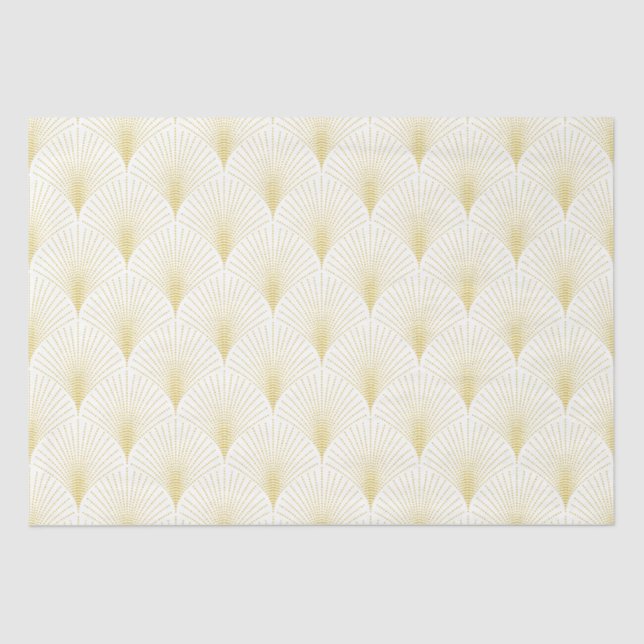 Papier Mousseline Motif Géométrique Art Déco En Or & Blanc (Recto)