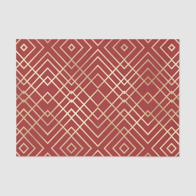 Papier Mousseline Motif géométrique Art déco rouge chinois moderne (Recto)