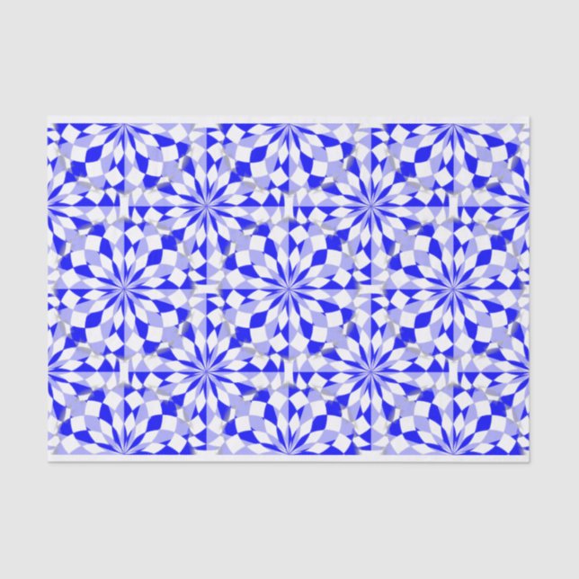 Papier Mousseline Motif géométrique bleu méditerranéen de deux tons (Recto)