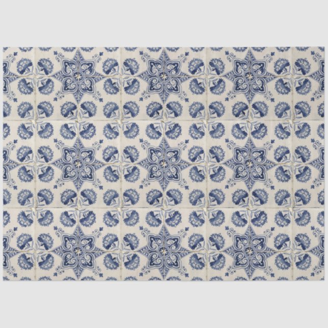 Papier Mousseline Motif géométrique bleu vintage (Recto)