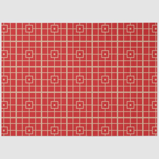 Papier Mousseline Motif géométrique chinois traditionnel rouge et or (Recto)