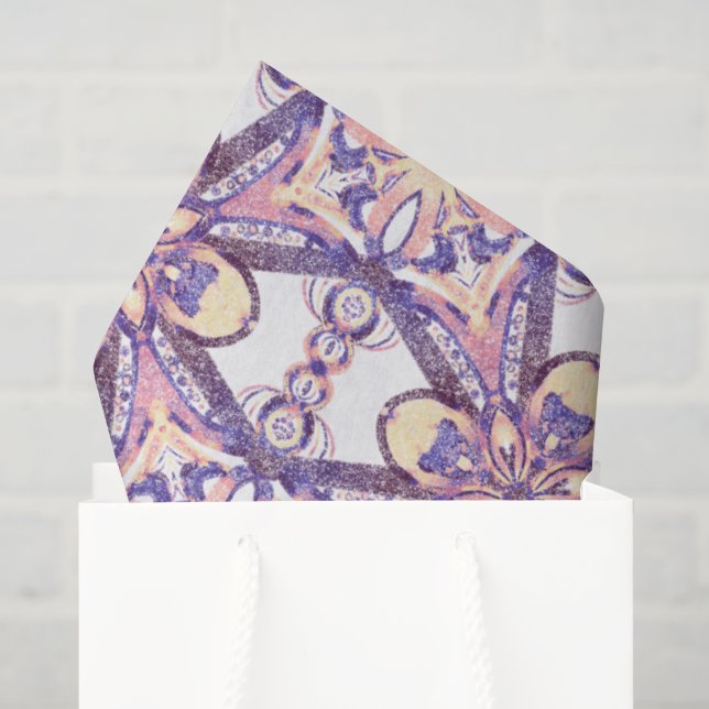Papier Mousseline Motif géométrique croisé - imitation céramique (Sac cadeau)
