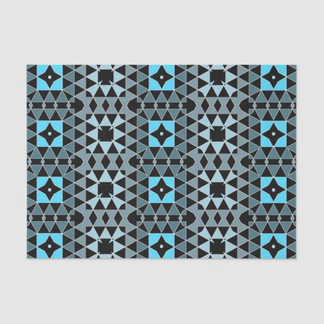 Papier Mousseline Motif géométrique en mosaïque bleue et noire (Recto)