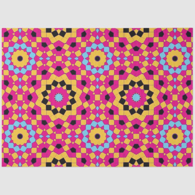 Papier Mousseline Motif géométrique en mosaïque kaléidoscopique colo (Recto)