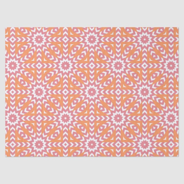 Papier Mousseline Motif géométrique en mosaïque orange et rose (Recto)