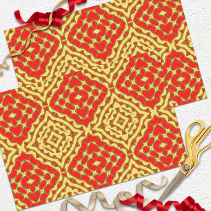 Papier Mousseline Motif géométrique en mosaïque rouge et jaune orien