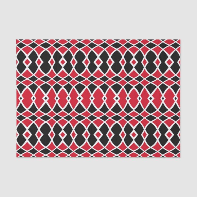 Papier Mousseline Motif géométrique en mosaïque rouge noir blanc (Recto)