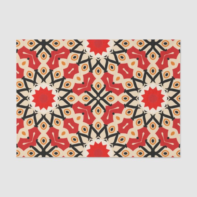 Papier Mousseline Motif géométrique ethnique rouge arabe détaillé (Recto)