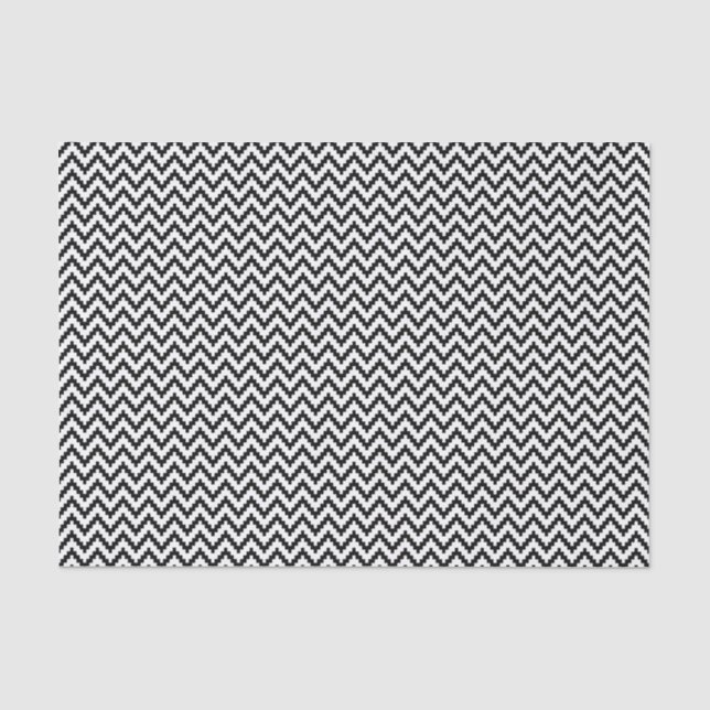 Papier Mousseline Motif géométrique Ika Zigzag noir et blanc (Recto)