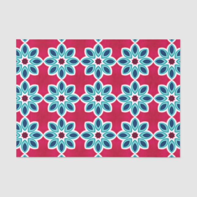 Papier Mousseline Motif géométrique moderne rouge et bleu clair (Recto)