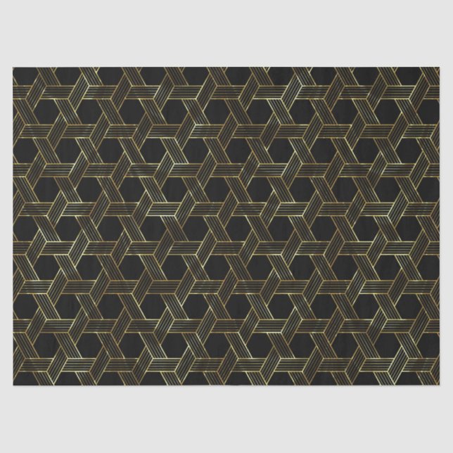 Papier Mousseline Motif géométrique noir et or (Recto)