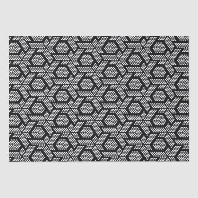 Papier Mousseline Motif géométrique pointillé noir et blanc (Recto)