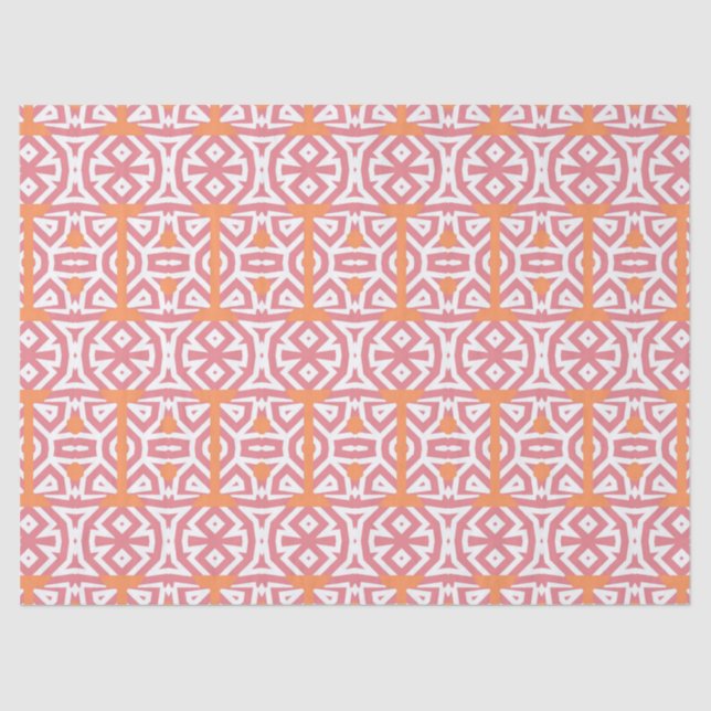 Papier Mousseline Motif géométrique tribal ethnique orange rose (Recto)