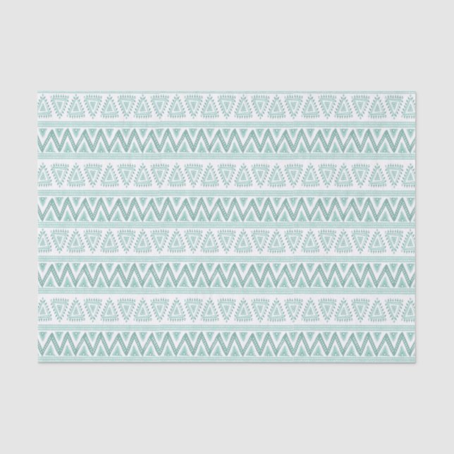 Papier Mousseline Motif géométrique tribal vert-menthe (Recto)