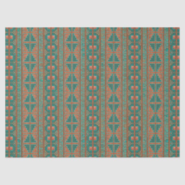 Papier Mousseline Motif géométrique Turquoise en cuivre du sud-ouest (Recto)