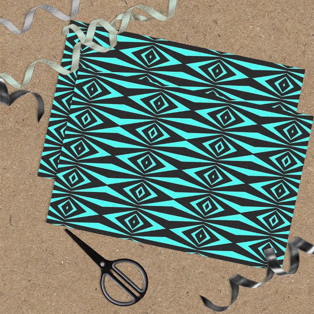 Papier Mousseline Motif géométrique Turquoise et noir tendance (Créateur téléchargé)
