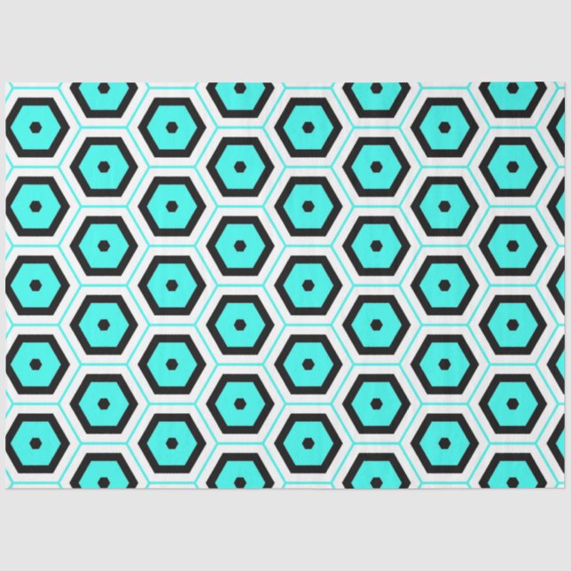 Papier Mousseline Motif géométrique Turquoise noir blanc (Recto)