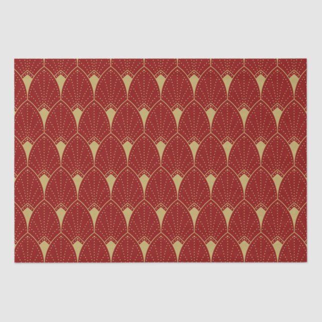 Papier Mousseline Motif Gold Art déco sur Arrière - plan rouge foncé (Recto)