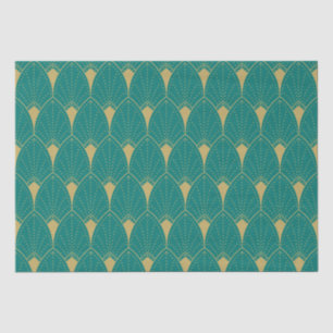Papier Mousseline Motif Gold Art Déco sur Arrière - plan Turquoise