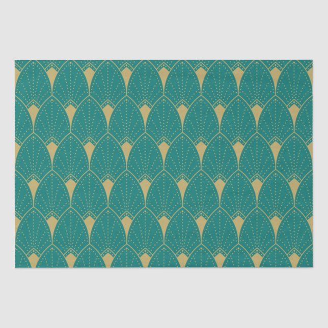 Papier Mousseline Motif Gold Art Déco sur Arrière - plan Turquoise (Recto)